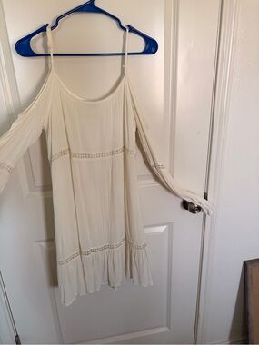 Cream Cold-Shoulder Boho Dress